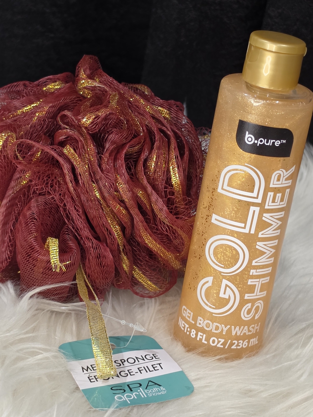 b.pure Gold Shimmer Gel Body Wash - Free Bath Sponge